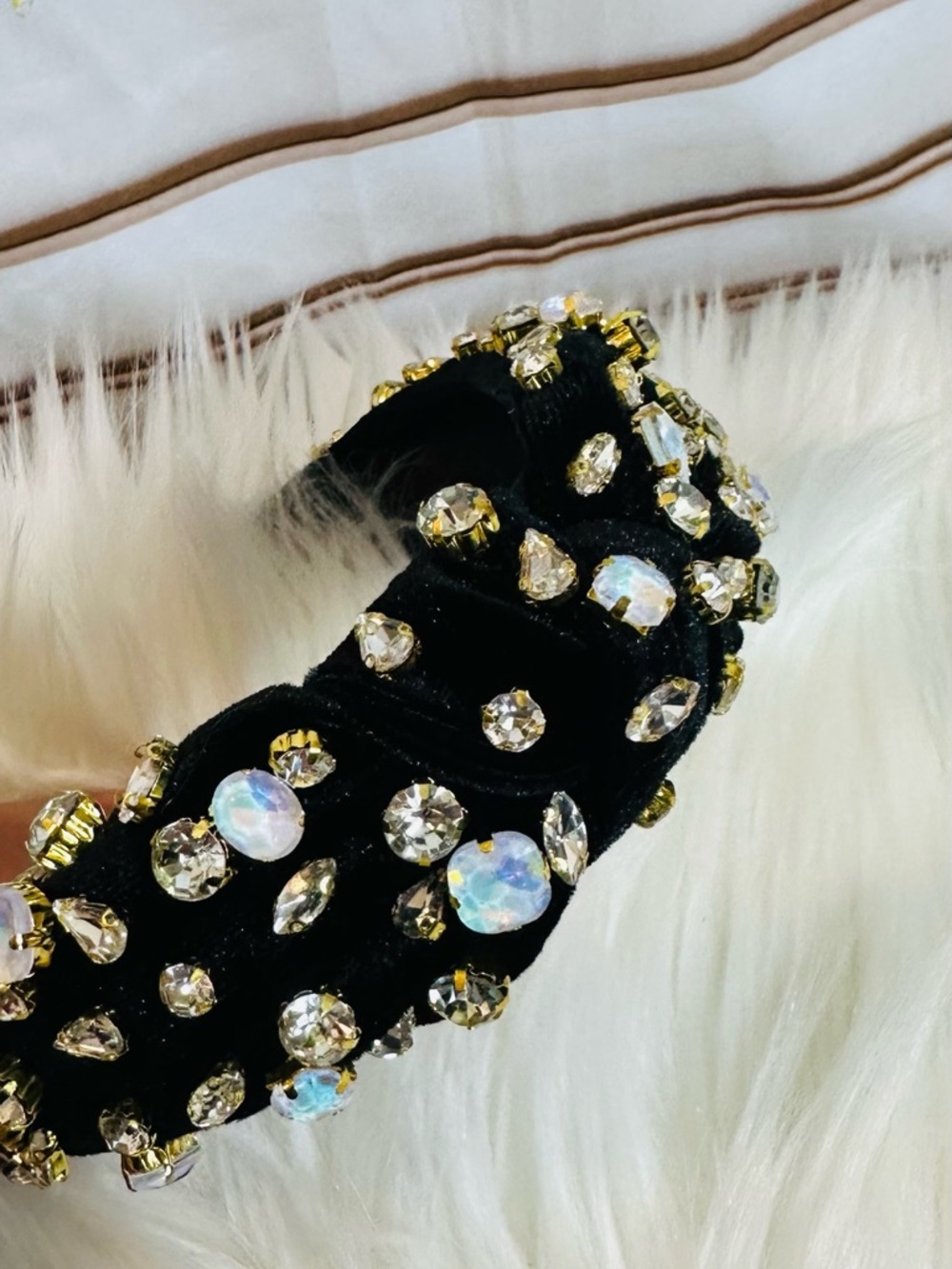 Gianni Bini Black Headband with Gold and Clear Crystal Accents - Picture 3 of 7